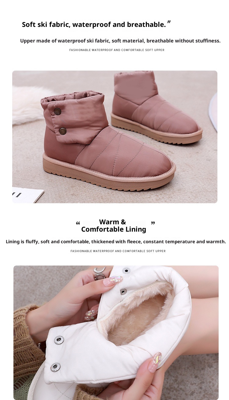 Zees Winter New Fleece-Lined Waterproof Non-Slip Thick-Soled Solid Color Snow Thickened Flat Women's Boots Short Fashion_voghion.com