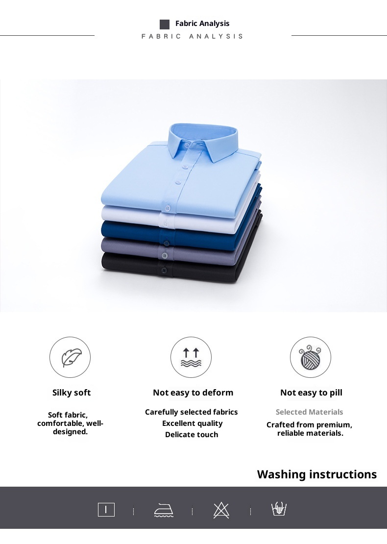 Camisa de manga larga para hombre, color liso, elástica en cuatro direcciones, sin planchado, corte entallado, sin bolsillos, para primavera y otoño_voghion.com