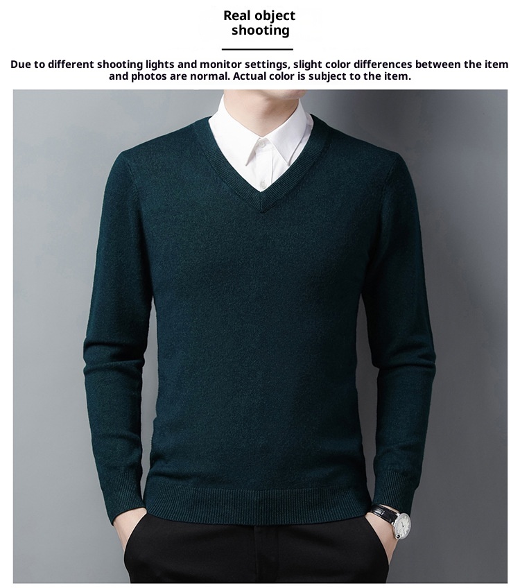 boy Boy Boy Factory Store Men Winter Thickened Wool V-Neck Knitted Sweater Loose Fit For Middle-Aged Dad Men's Base Layer_voghion.com