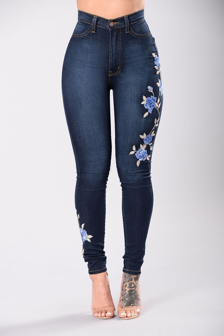 ChicShe Platform Hot Selling Ripped Geborduurde Jeans Export E-commerce Lage Taille Lange Broek Voor_voghion.com