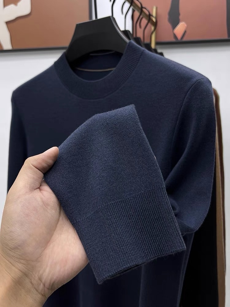 Maglione da uomo in pura lana, 100%, tinta unita, lavabile in lavatrice, girocollo, anti-pilling, con base in maglia_voghion.com