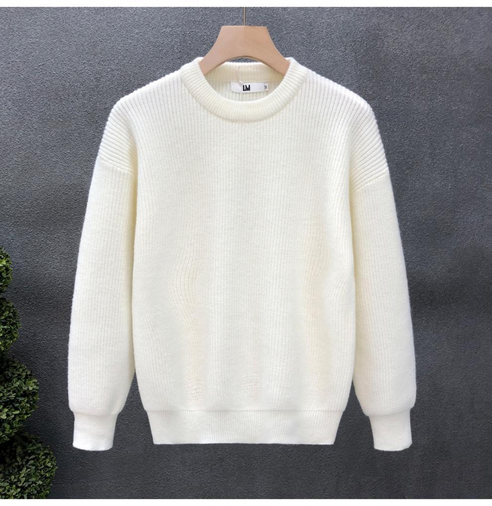 boy Boy Boy Simple And Elegant Sweater For Men, Trendy Solid Color Base Layer Knitted Top, 2023 Winter New Men's Warm Shirt_voghion.com