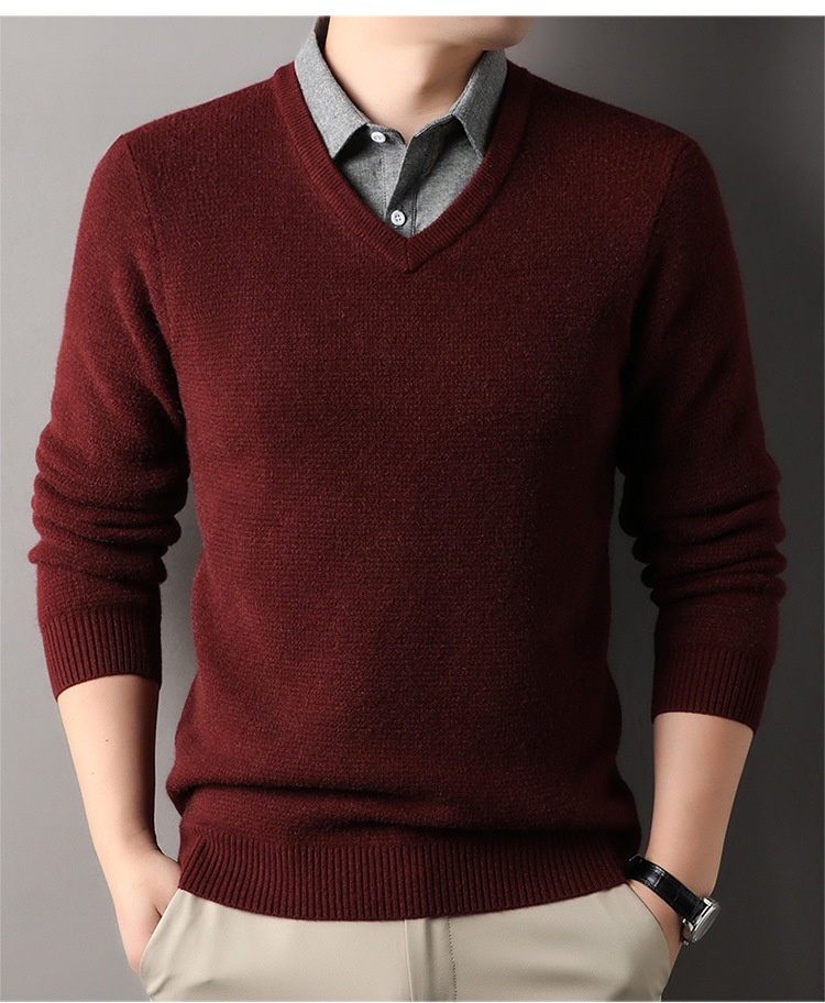 boy Boy Boy Fleece-Lined Men's Two-Piece Shirt Collar 2025 Autumn Winter New Thickened Knitted Sweater For Men_voghion.com