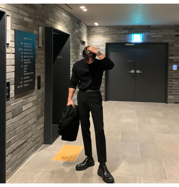 boy Boy Boy Autumn Winter Men's Korean Style Loose Casual Solid Color Mid-Neck Knitted Base Shirt Long Sleeve Inner Layer High-End_voghion.com