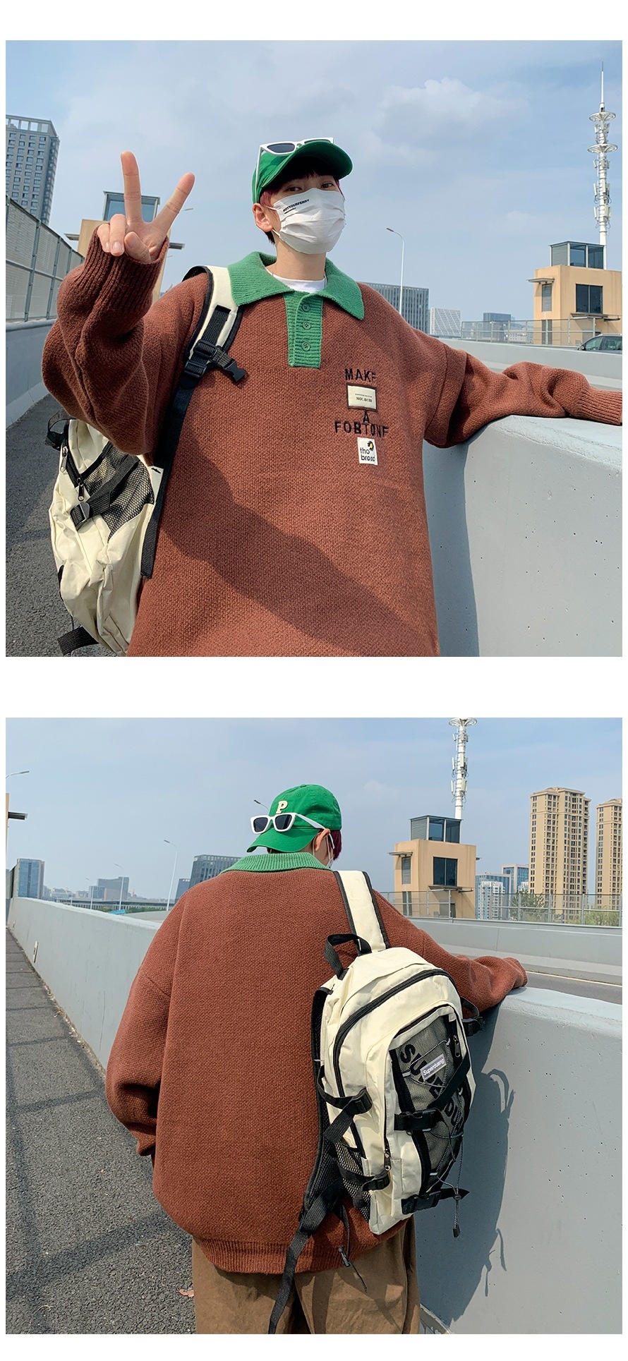 boy Boy Boy Spring Color-Block Polo Collar Sweater For Men, Autumn And Winter Trendy Oversize Retro Label Knitted Sweater, Artistic_voghion.com
