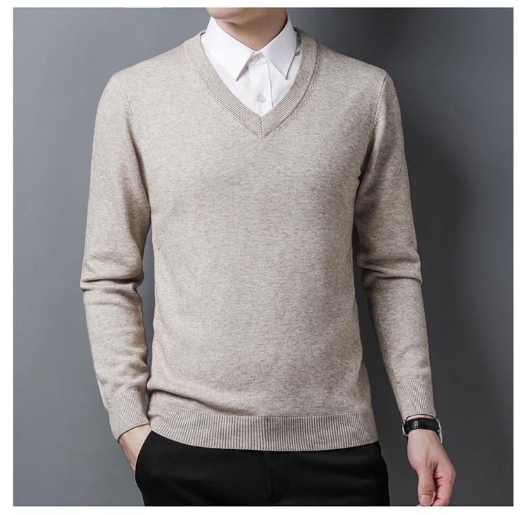 boy Boy Boy Factory Store Men Winter Thickened Wool V-Neck Knitted Sweater Loose Fit For Middle-Aged Dad Men's Base Layer_voghion.com