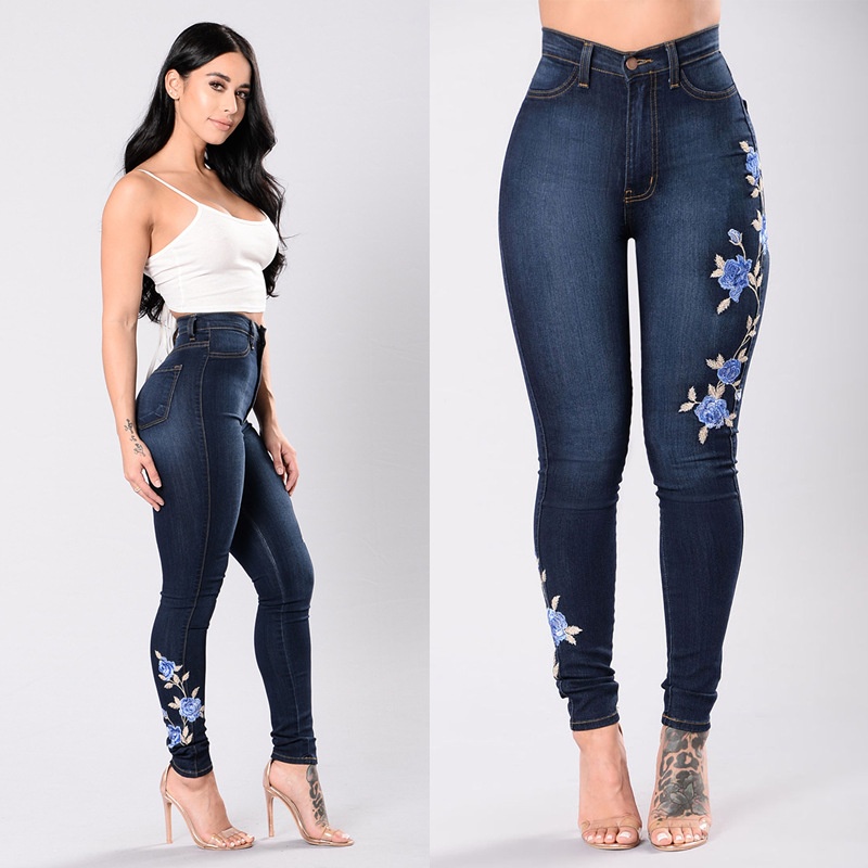 ChicShe Platform Hot Selling Ripped Geborduurde Jeans Export E-commerce Lage Taille Lange Broek Voor_voghion.com