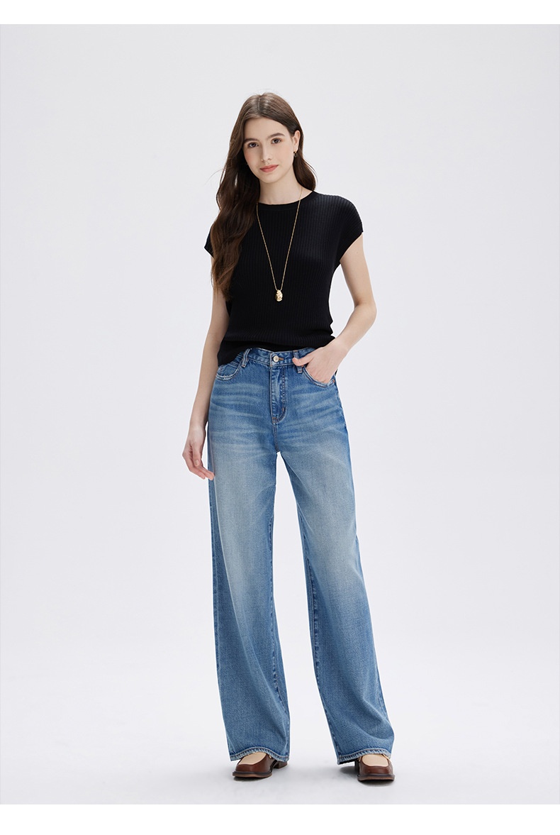ChicShe 2025 New Spring And Autumn Lyocell High-End Women's Jeans Non-Stretch Loose High-Waist Nine-Point Straight Long Pants_voghion.com