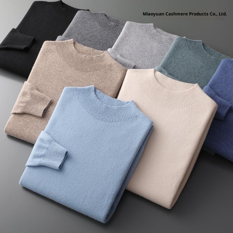boy Boy Boy Solid Color Kitted Pullover Base Shirt Busiess Youthful Me's First-Lie Ready-to-Wear Half Turtleeck Wool Sweater_voghion.com