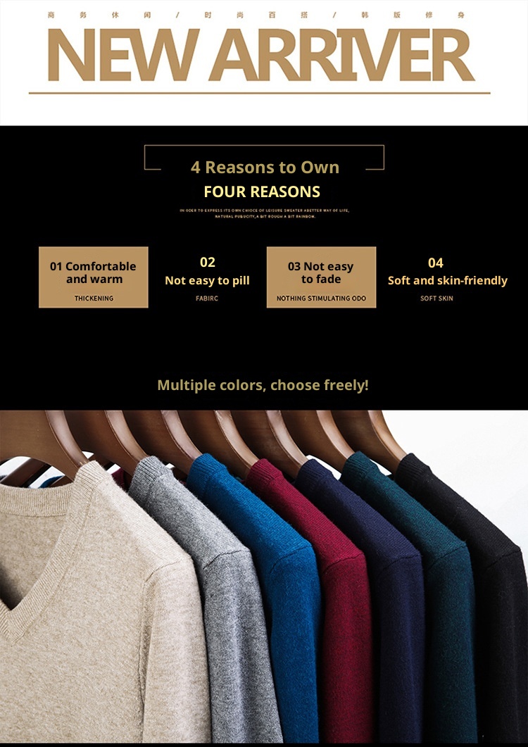 boy Boy Boy Factory Store Men Winter Thickened Wool V-Neck Knitted Sweater Loose Fit For Middle-Aged Dad Men's Base Layer_voghion.com