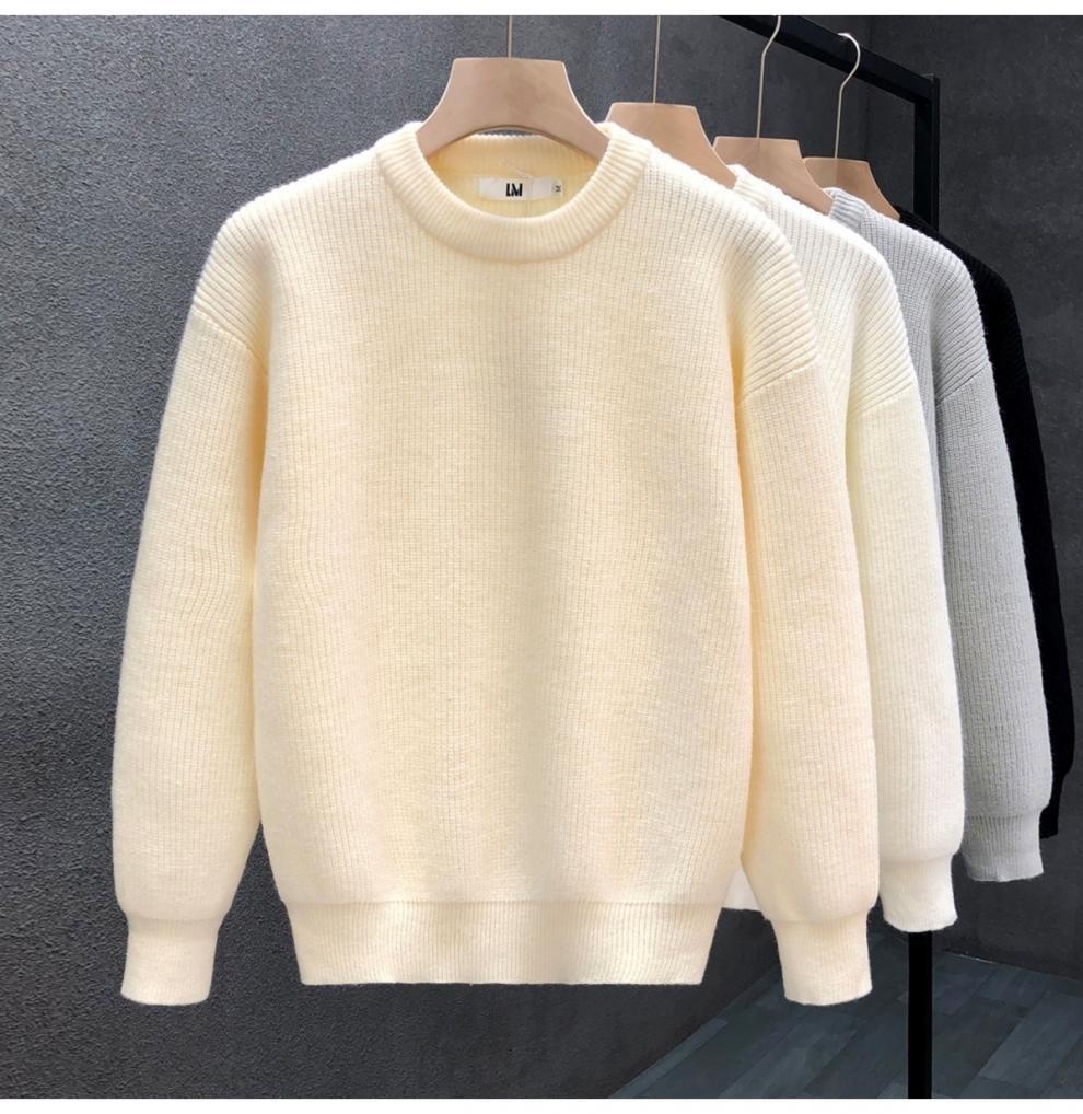 boy Boy Boy Simple And Elegant Sweater For Men, Trendy Solid Color Base Layer Knitted Top, 2023 Winter New Men's Warm Shirt_voghion.com