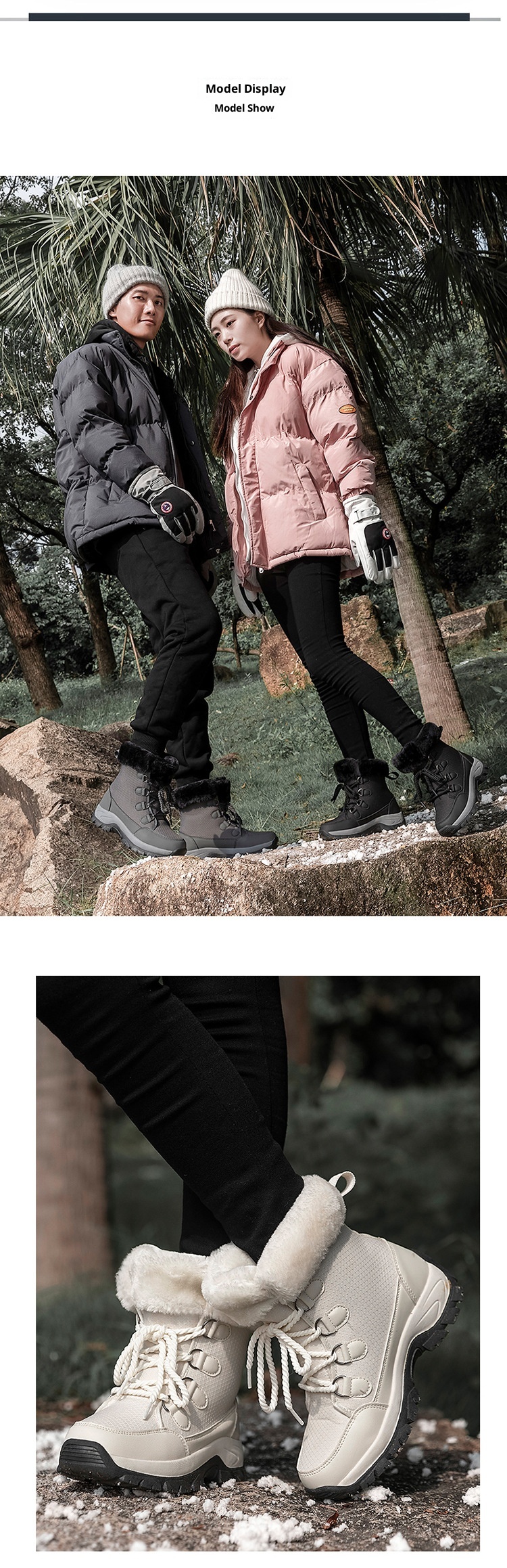 Zees Zees Foreign Trade Export Snow Men' Mid-Calf Women' Winter Fleece-Lined High-Top Warm Ski Boot Northeat Large Cotton_voghion.com