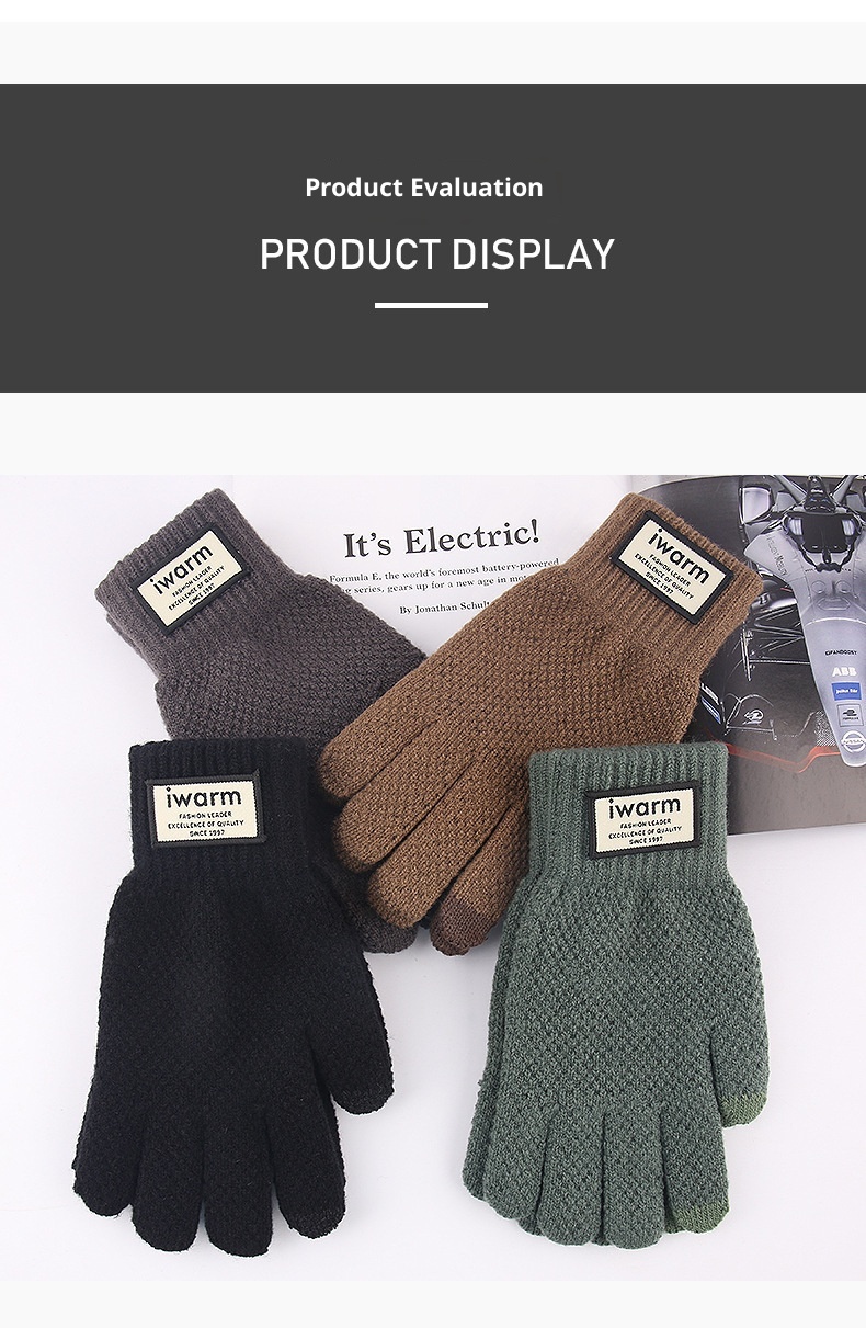 boy Boy Men's Winter Double Layer Thickened Fleece Lined Extra Long Touchscreen Versatile Knitted Wool Gloves Wholesale_voghion.com