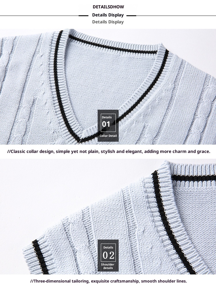 boy Boy Boy Boy Cross-Border Spring And Autumn College Style Warm Men's Slim Fit Youth Sleeveless Vest Fleece Knitted Sweater_voghion.com