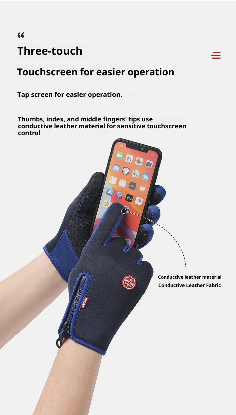 boy Boy Cross-Border Zipper Outdoor Sports Men Autumn Winter Cycling Riding Fleece Touchscreen Waterproof Hiking Gloves_voghion.com
