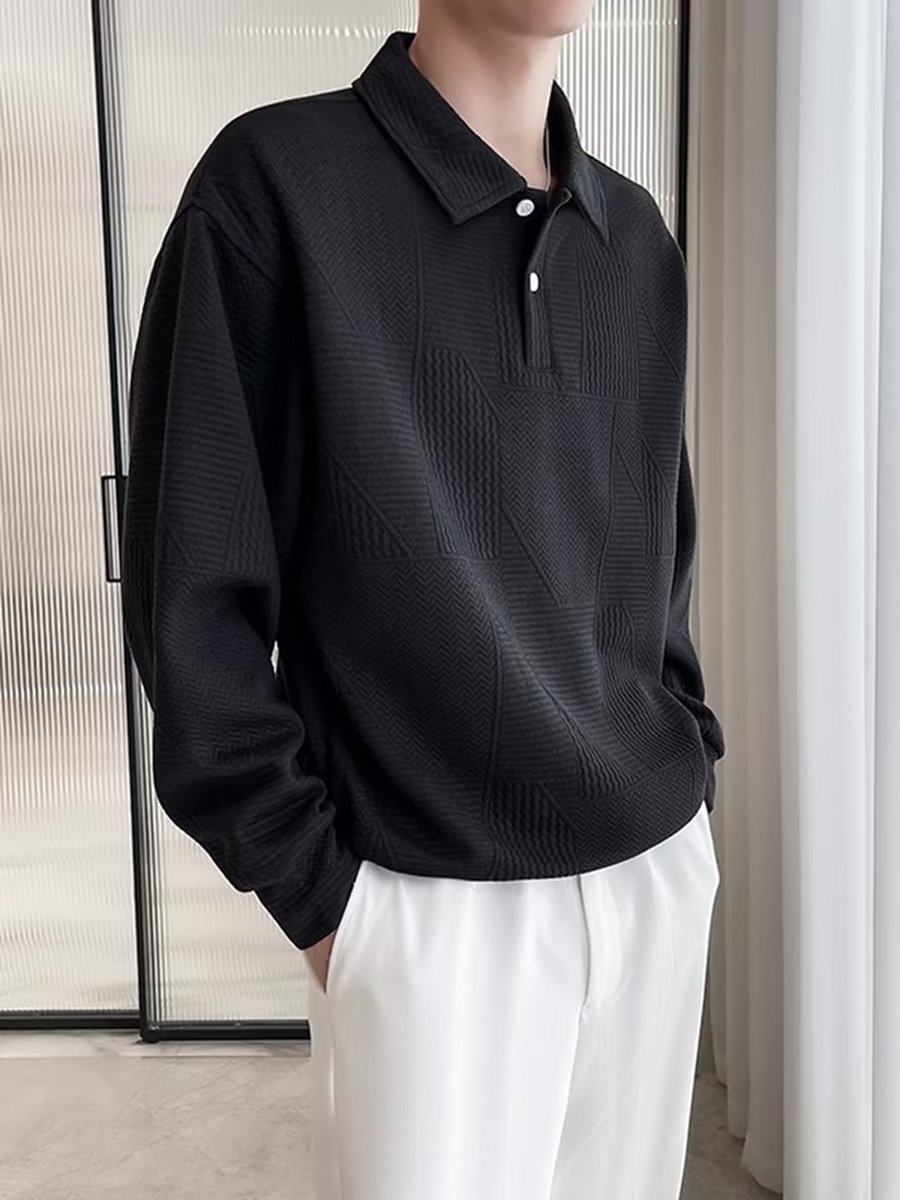 Polo da uomo con colletto rovesciato, modello primavera-autunno a nido d'ape, elegante e alla moda, versatile, casual e matura_voghion.com