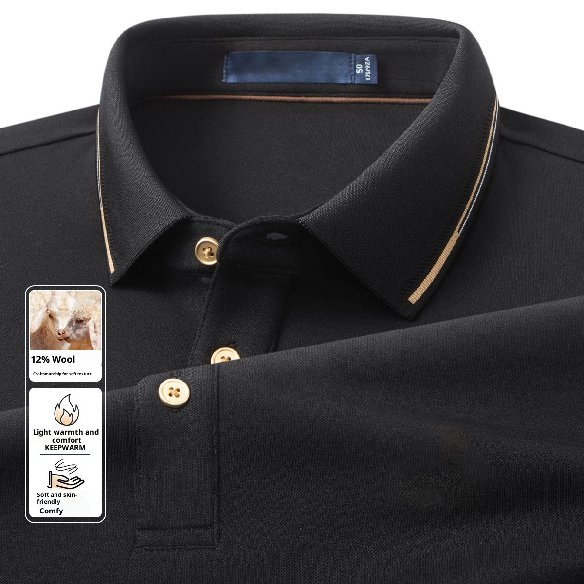 Polo homme léger et chaud, manches longues, 12 % laine + modal + 25 % coton, collection fin d'automne. Personnalisation haut de gamme._voghion.com