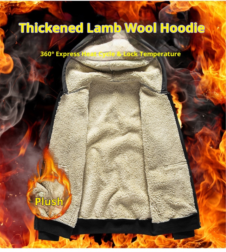 Herren-Sweatshirt/Cardigan aus Lammwolle für Herbst/Winter – warm, mit Kapuze und Reißverschluss, vielseitig, lässig, fleecegefüttert und dick gefüttert._voghion.com