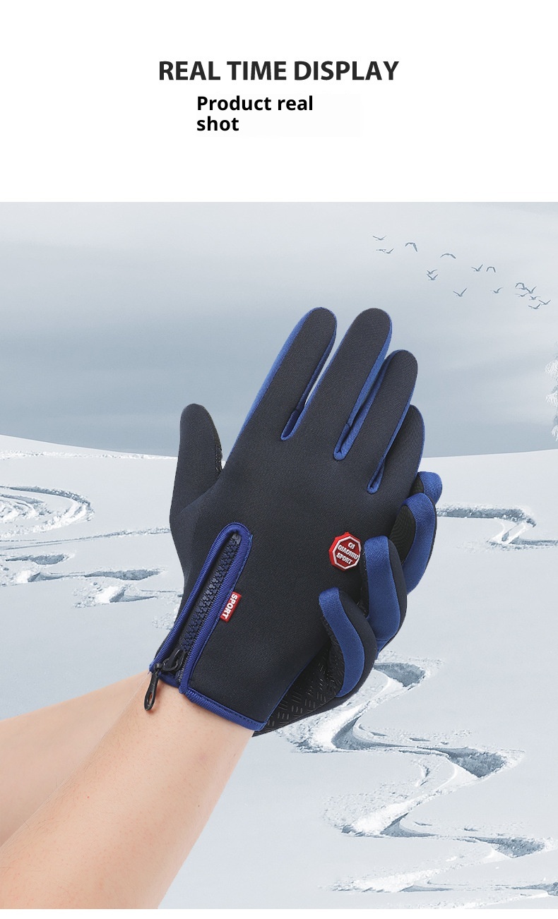 boy Boy Cross-Border Zipper Outdoor Sports Men Autumn Winter Cycling Riding Fleece Touchscreen Waterproof Hiking Gloves_voghion.com