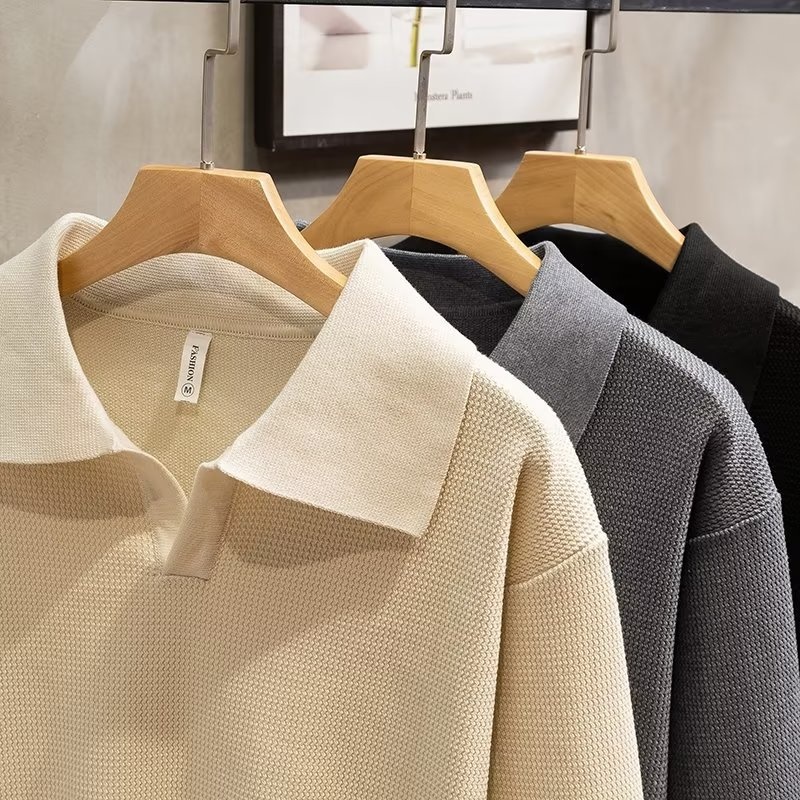 boy Boy Turn-Down Collar Knit Autumn Winter 2022 New Style Men High-End Trendy Pullover Long Sleeve Polo Sweater_voghion.com