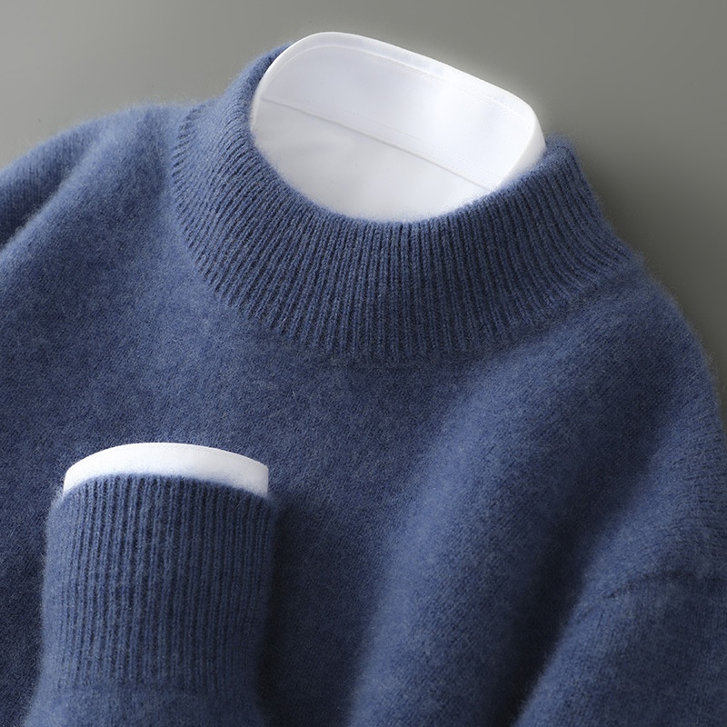 boy Boy Boy Boy 100% Pure Wool Sweater For Men, Half Turtleneck, Thickened Business Cashmere Sweater, Loose Knitted Base Shirt_voghion.com
