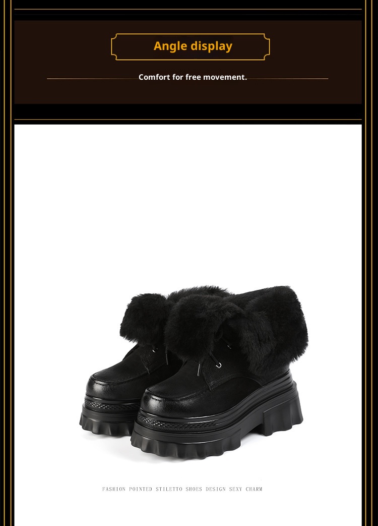 Botas de neve Zees de cano curto com cadarço, solado grosso e aumento de altura de 10 cm, para mulheres, ideais para esqui de inverno ao ar livre, em algodão quente._voghion.com