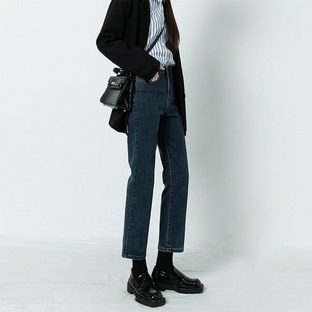 ChicShe Blue Gray Straight-Leg Jeans For Women, Winter Fleece-Lined, 2025 New Spring And Autumn Hot-Selling High-Waisted_ecoleips.com