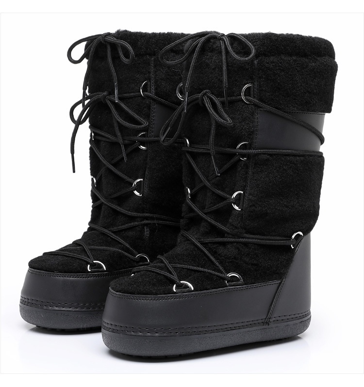 Zees 2025 New Thickened Ski Space With Lamb Wool Fur Patchwork High Tube Snow Boots For Export To Europe And America_voghion.com