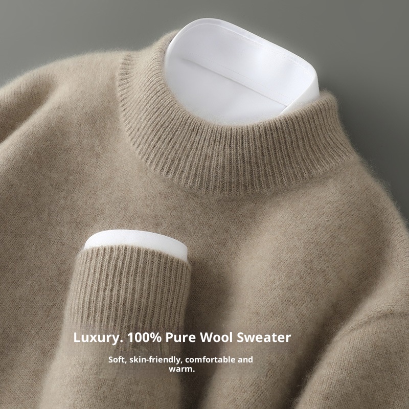 boy Boy Boy Boy 100% Pure Wool Sweater For Men, Half Turtleneck, Thickened Business Cashmere Sweater, Loose Knitted Base Shirt_voghion.com