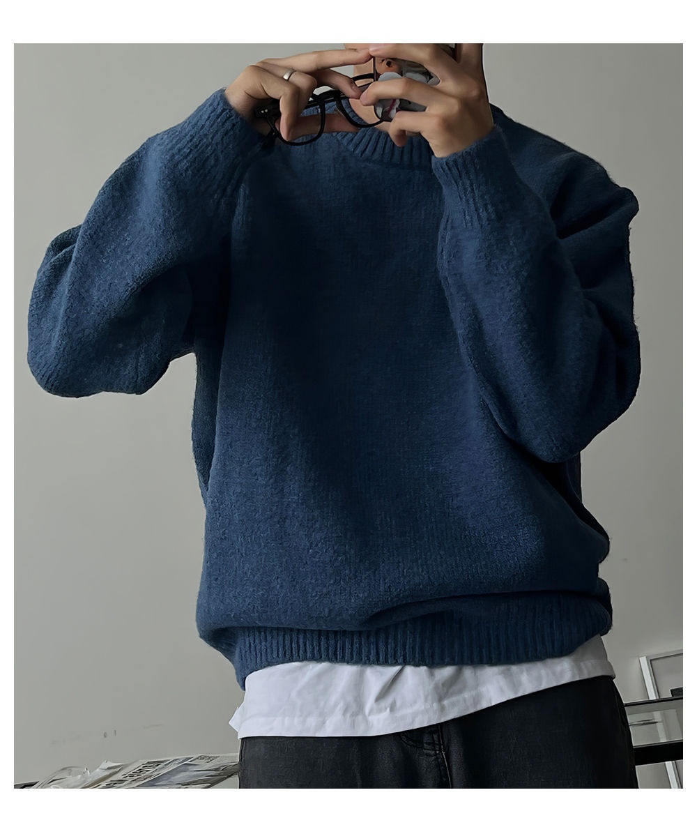 boy Boy Boy Boy Solid Color Drop Shoulder Round Neck Knitted Sweater For Men, Spring And Autumn Lazy Basic Versatile Sweater, Warm_voghion.com