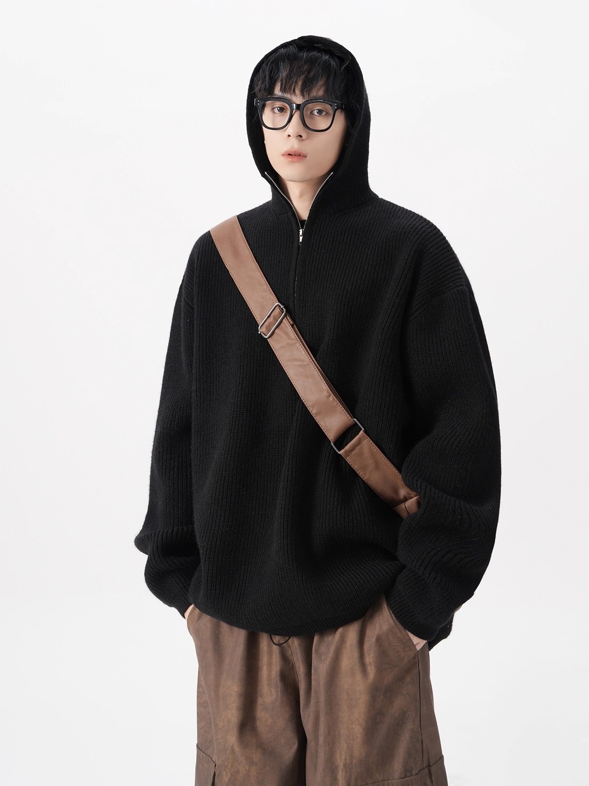 boy Boy Boy Boy Half-Zip Hooded Sweater For Men, Autumn Trendy Loose Cleanfit Knitwear, Lazy High-End Feel Couple's Jacket_voghion.com