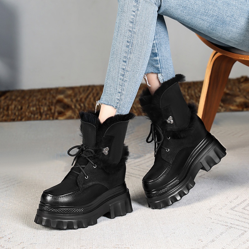 Botas de neve Zees de cano curto com cadarço, solado grosso e aumento de altura de 10 cm, para mulheres, ideais para esqui de inverno ao ar livre, em algodão quente._voghion.com