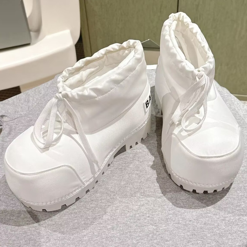 Zees Couple's Cute Big Head Ski 2024 Winter New Drawstring Lace Snow Thick Sole Height Increasing Warm Short Boots_voghion.com