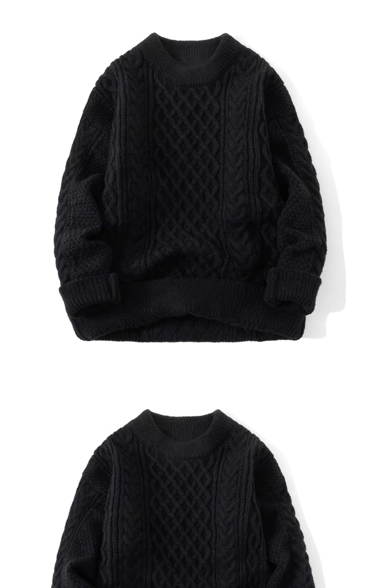 boy Boy Boy Boy Twist Sweater For Men, Autumn And Winter New Retro Japanese Style Round Neck Loose Fit, Fleece Lined, Thickened Sweater,_voghion.com