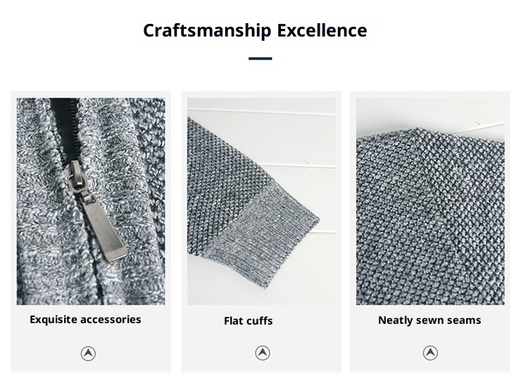 Jungen-Strickjacke aus dickem Fleece, Herren-Freizeitstrickjacke mit Stehkragen, Halbstrickjacke 8146#_voghion.com