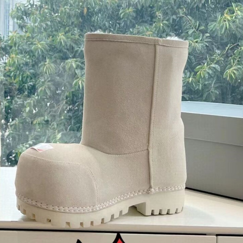 Zees Cowhide Genuine Wool Ugly Cute Big Toe Snow Couple Men And Women Thickened Warm Cotton Shoes Thick Sole Mid-Calf Ski_voghion.com