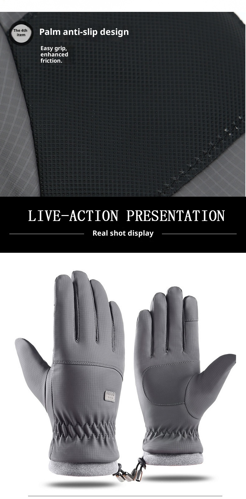 boy Boy Winter Warm For Men Skin Feel Windproof Waterproof Thickened Fleece Cold-Proof Touchscreen Outdoor Cycling Ski Gloves_voghion.com