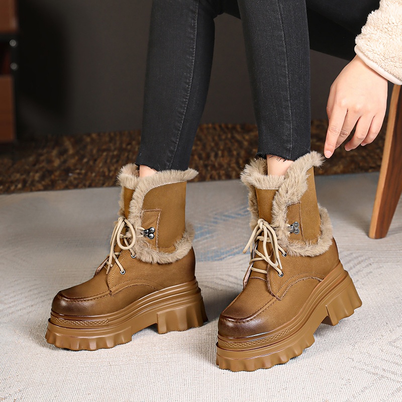 Botas de neve Zees de cano curto com cadarço, solado grosso e aumento de altura de 10 cm, para mulheres, ideais para esqui de inverno ao ar livre, em algodão quente._voghion.com