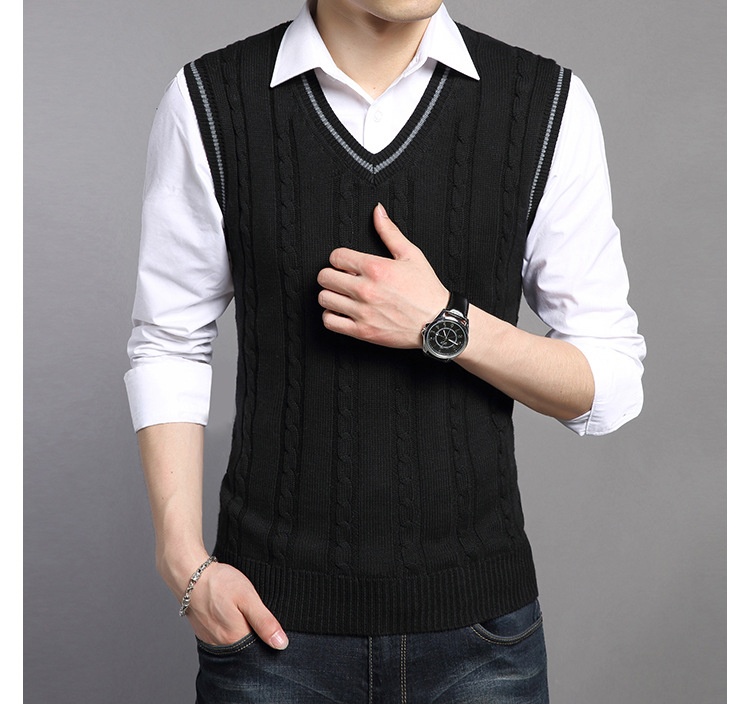 boy Boy Boy Boy Cross-Border Spring And Autumn College Style Warm Men's Slim Fit Youth Sleeveless Vest Fleece Knitted Sweater_voghion.com