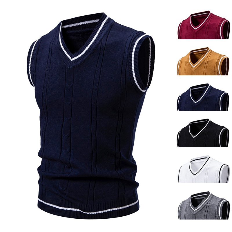 boy Boy Boy Boy Men's Knitted Vest V-Neck Sleeveless Sweater Spring Autumn New Fashion Casual Base Layer_voghion.com