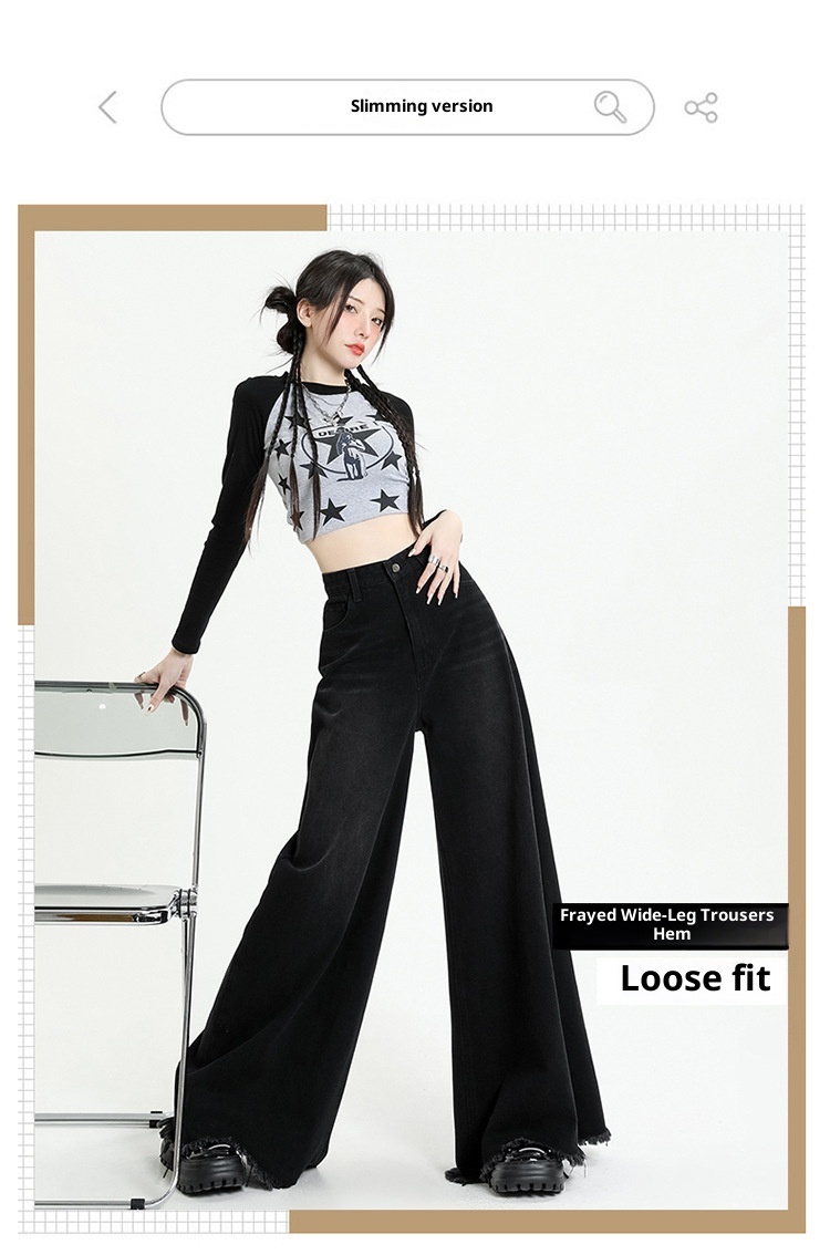 ChicShe ChicShe 2025 European American Cross-Border Street Style Black And Gray Wide-Leg Sweeping Pants Large Cuff Frayed Hem Jeans_voghion.com