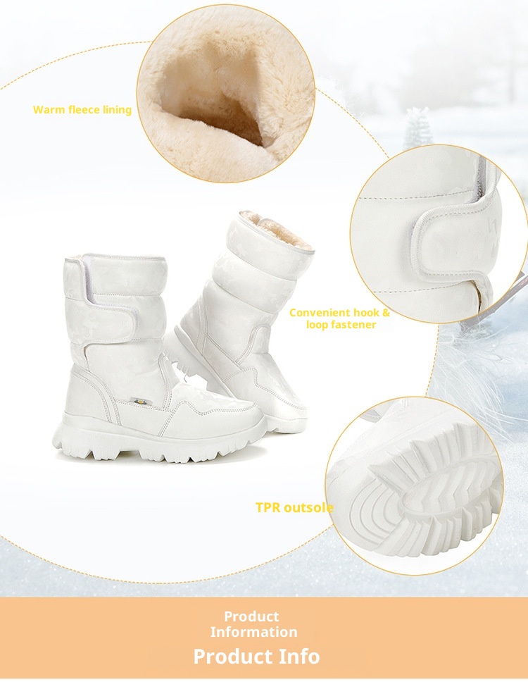 Zees Parent-Child Boys And Girls White Snow Boots Simple Camouflage Skiing Travel Thickened Waterproof Non-Slip Cross-Border_voghion.com