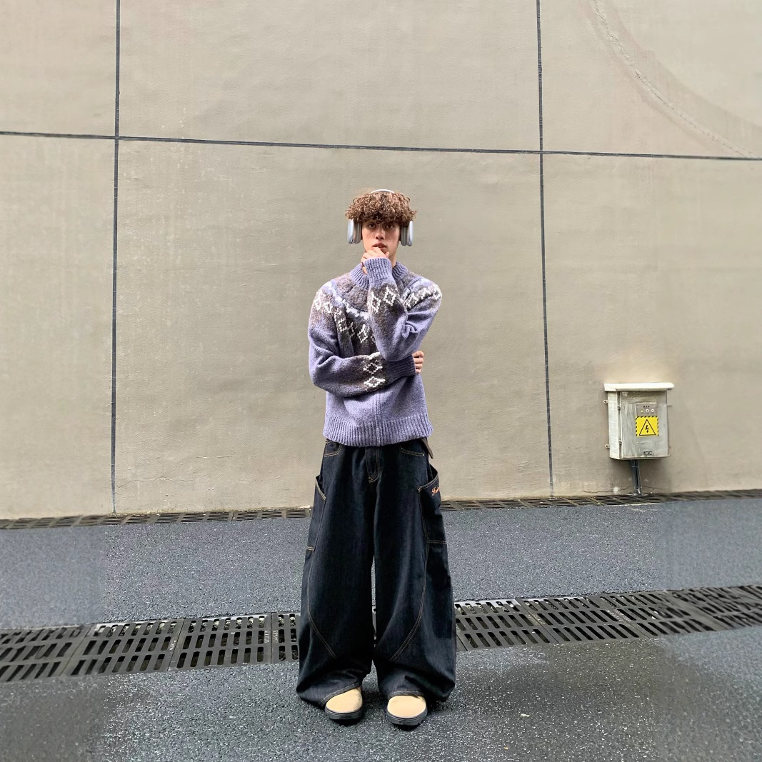 boy Boy Boy Boy Cabbage Coke American Retro Pattern Autumn Winter Round Neck Double Zipper Stand Collar Knitted Sweater Cardigan Jacket_voghion.com