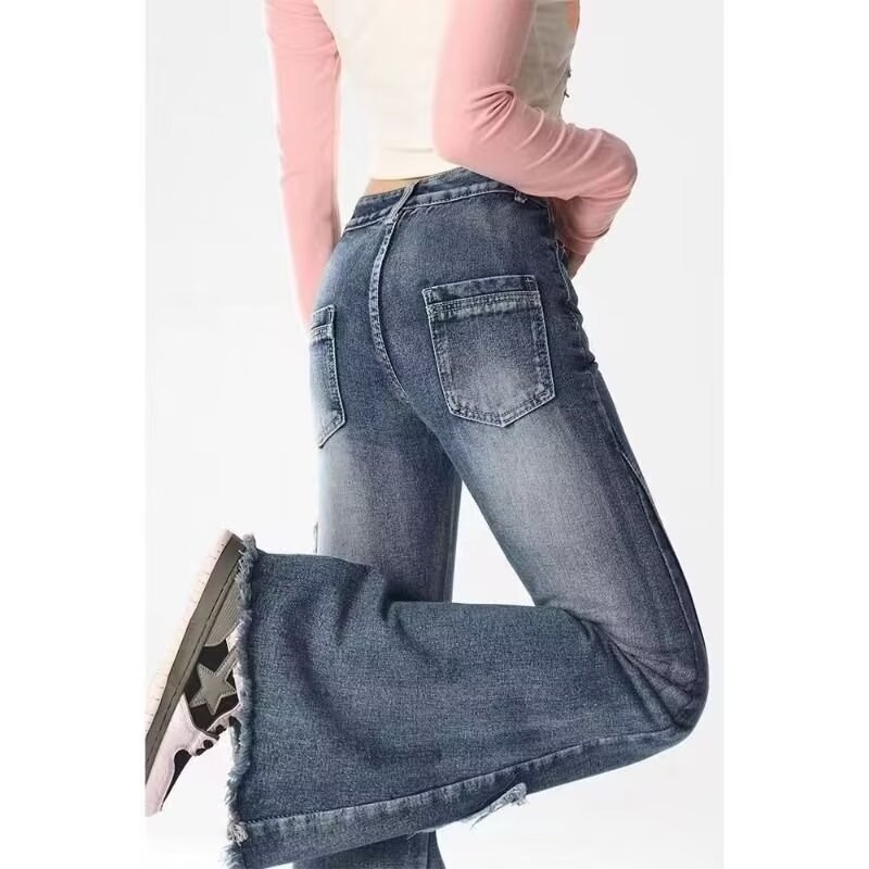 Jean évasé ChicShe Plus style américain tendance, broderie papillon, pour femme, été, grandes tailles, pantalon amincissant à jambes larges_voghion.com
