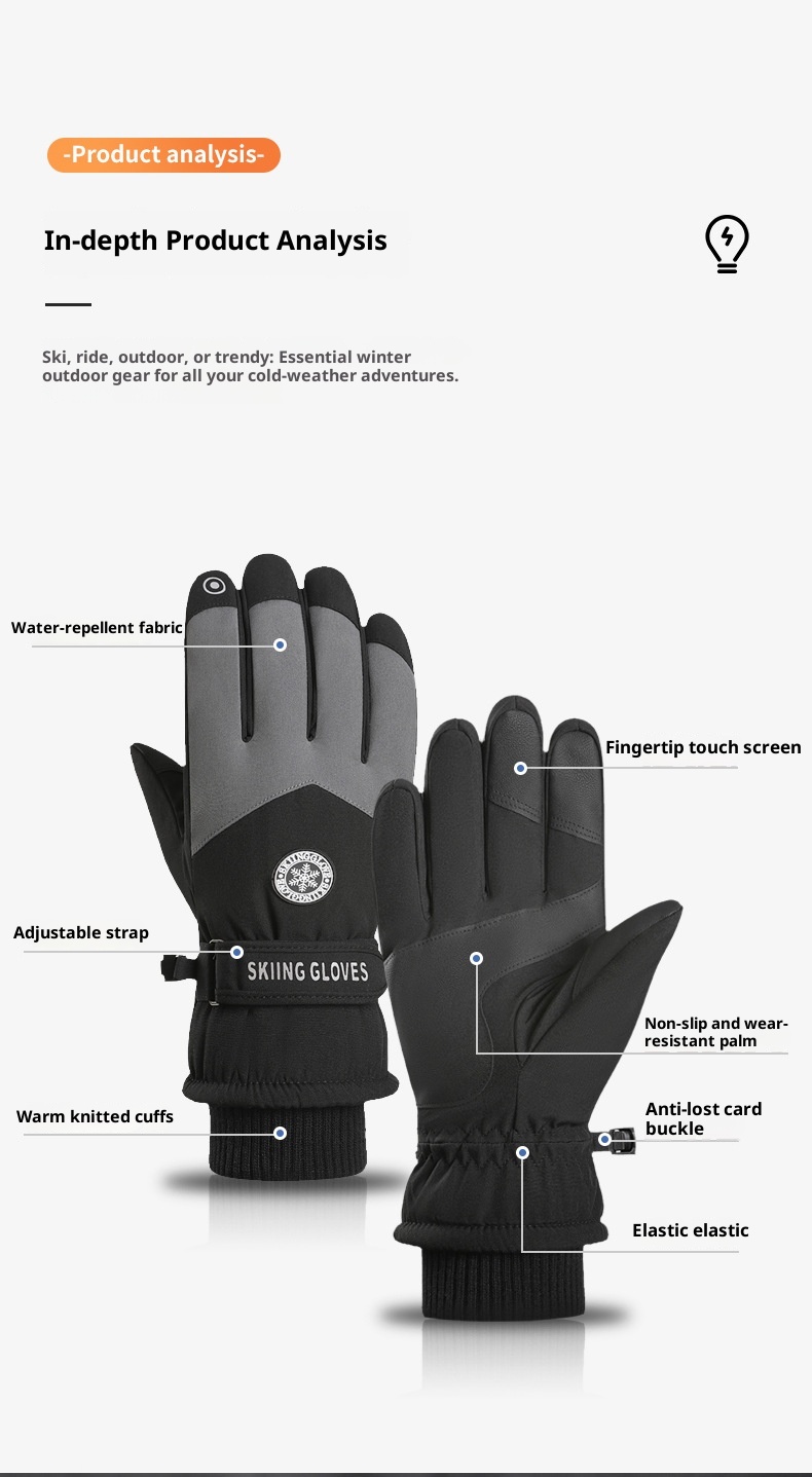 Guanti da sci caldi per uomo e donna, stile identico per coppie, resistenti all'acqua, foderati in pile, spessi, touchscreen_voghion.com