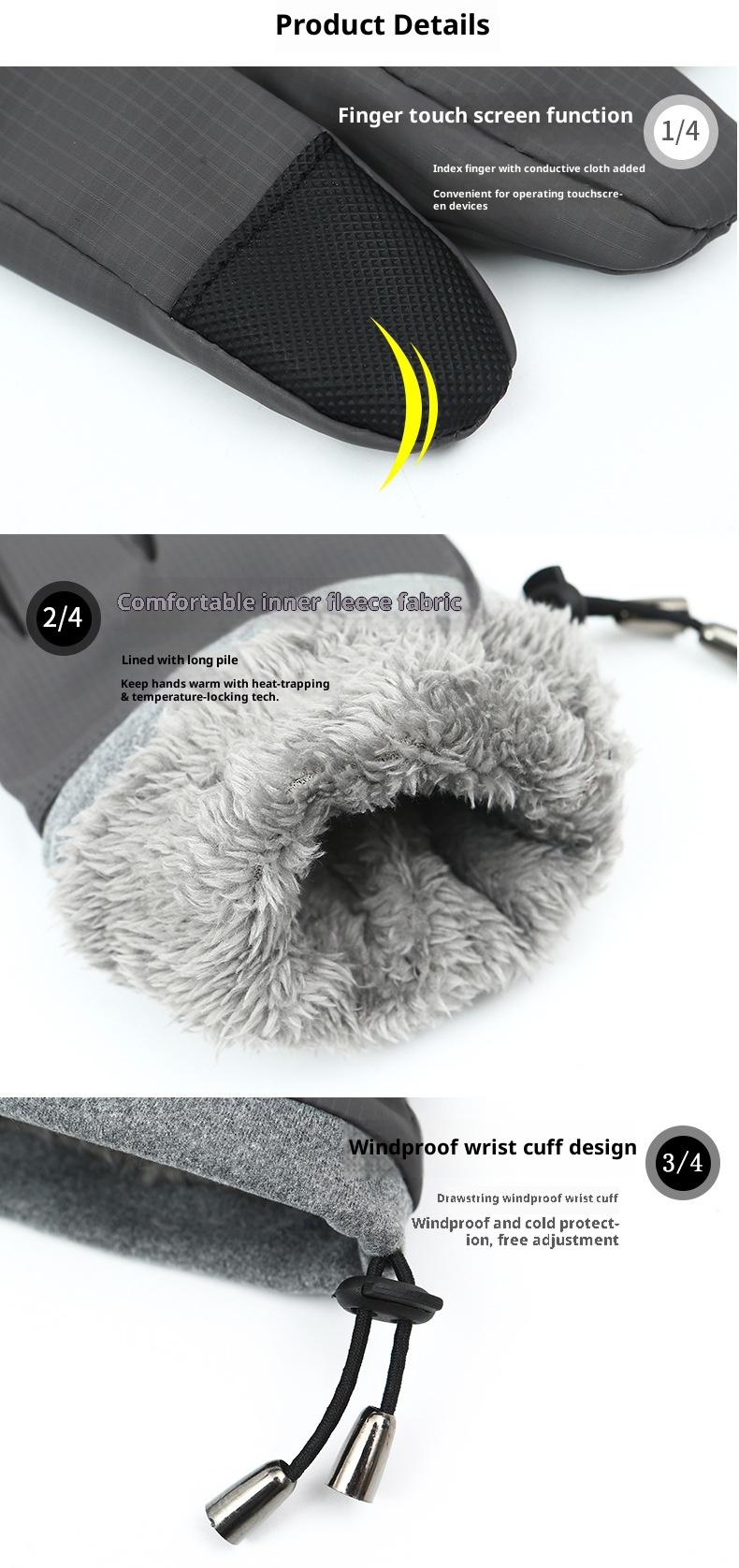 boy Boy Winter Warm For Men Skin Feel Windproof Waterproof Thickened Fleece Cold-Proof Touchscreen Outdoor Cycling Ski Gloves_voghion.com