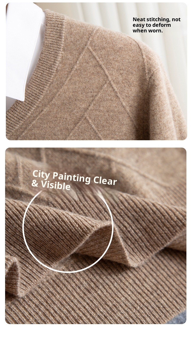 Maglione spesso da uomo in pura lana con scollo a V, autunno inverno 2024, nuovo modello casual da lavoro, con scollo a cuore_voghion.com