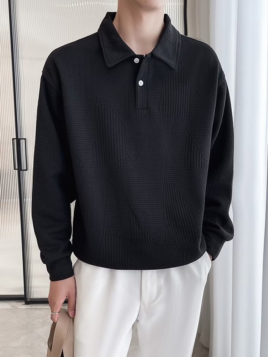 Polo da uomo con colletto rovesciato, modello primavera-autunno a nido d'ape, elegante e alla moda, versatile, casual e matura_voghion.com