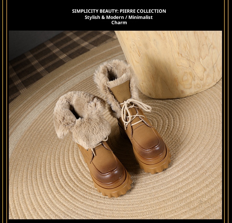 Botas de neve Zees de cano curto com cadarço, solado grosso e aumento de altura de 10 cm, para mulheres, ideais para esqui de inverno ao ar livre, em algodão quente._voghion.com