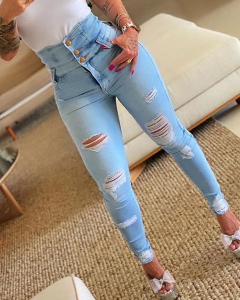 ChicShe 2025 Spring And Autumn New High-Waisted Denim For Women Bestselling Ripped Skinny Pants High Elastic Slimming_voghion.com